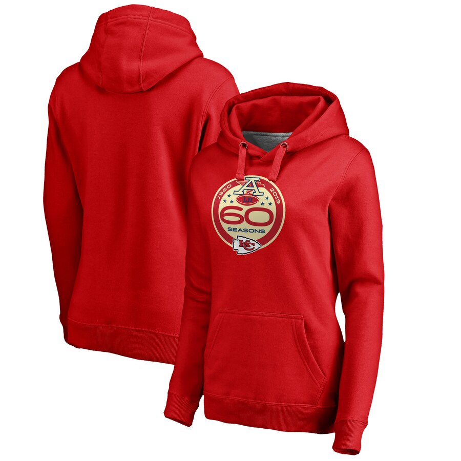 Women's Kansas City Chiefs Red 60th Season Logo Pullover Hoodie(Run Small) - Zenithce