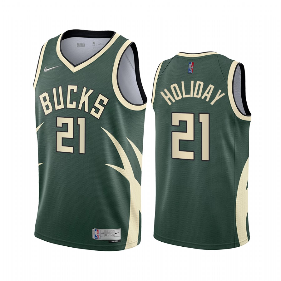 Milwaukee Bucks #21 Jrue Holiday Green Swingman 2020-21 Earned Edition Jersey - Zenithce