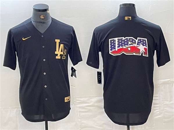 Los Angeles Dodgers Team Big Logo Black Cool Base Stitched Jersey - Zenithce