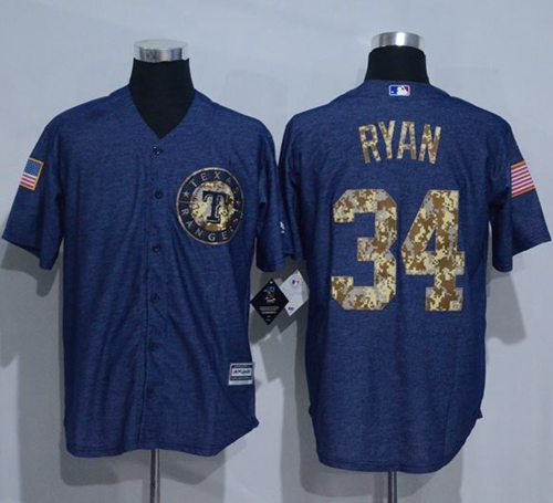 Rangers #34 Nolan Ryan Denim Blue Salute To Service Stitched Jersey - Zenithce