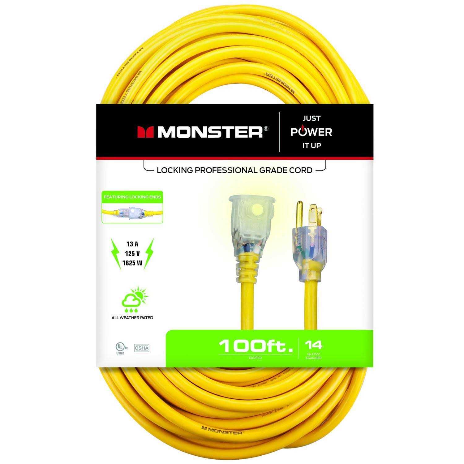 Monster Outdoor Extension Cord 14/3 SJTW Yellow - Zenithce
