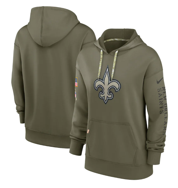 Women's New Orleans Saints 2022 Olive Salute To Service Therma Performance Pullover Hoodie(Run Small) - Zenithce