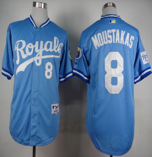Royals #8 Mike Moustakas Light Blue 1985 Turn Back The Clock Stitched Jersey - Zenithce