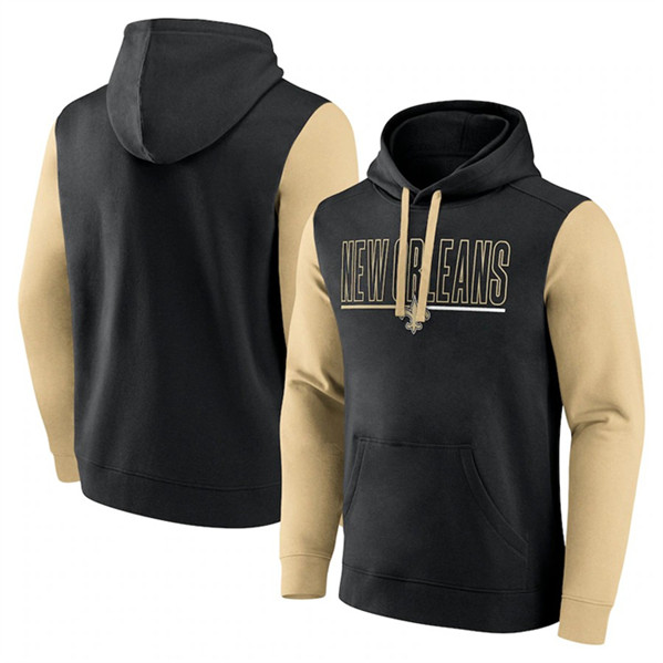New Orleans Saints Black Gold Outline Pullover Hoodie - Zenithce