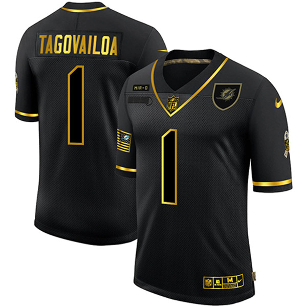 Miami Dolphins #1 Tua Tagovailoa 2020 Black Gold Salute To Service Limited Stitched Jersey - Zenithce