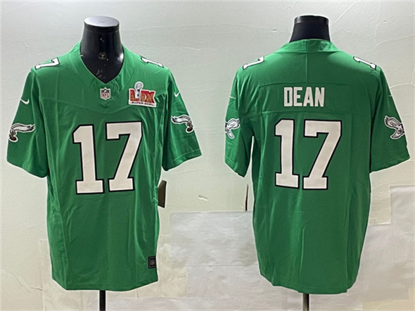 Philadelphia Eagles #17 Nakobe Dean Green 2025 Super Bowl LIX Patch F.U.S.E. Throwback Vapor Untouchable Limited Stitched Jersey - Zenithce