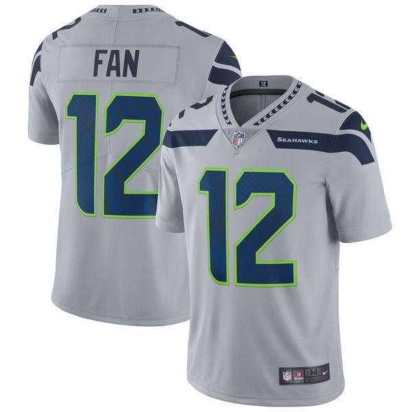 Seattle Seahawks #12 Fan Nike Gray Vapor Untouchable Limited Stitched Jersey - Zenithce