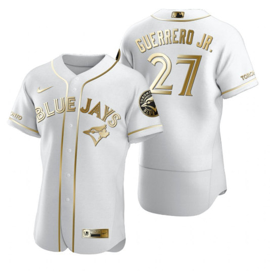 Toronto Blue Jays #27 Vladimir Guerrero Jr. White Gold Flex Base Stitched Jersey - Zenithce