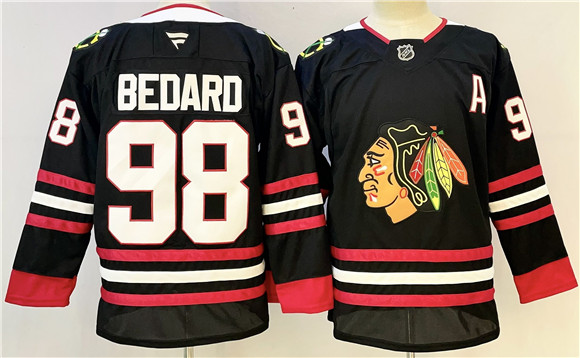 Chicago Blackhawks #98 Connor Bedard Black With A Patch Stitched Jersey - Zenithce