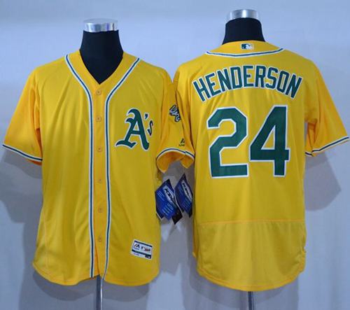 Athletics #24 Rickey Henderson Gold Flexbase Authentic Collection Stitched Jersey - Zenithce