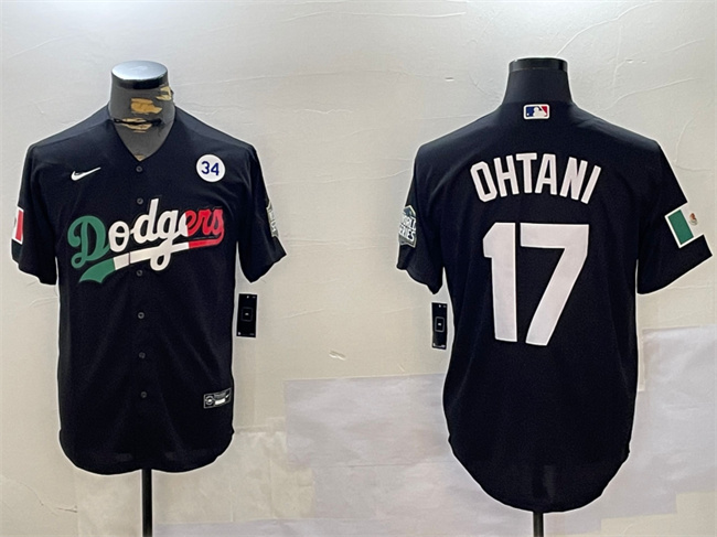 Los Angeles Dodgers #17 Shohei Ohtani Black Mexico 2024 World Series With No. 34 Patch Cool Base Stitched Jersey - Zenithce