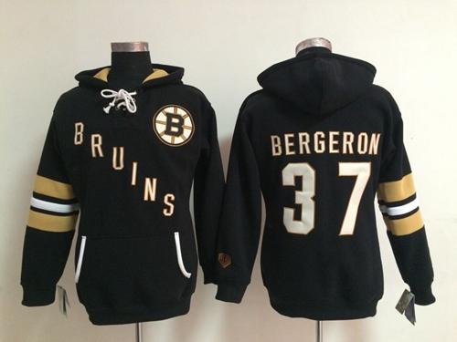 Boston Bruins #37 Patrice Bergeron Black Women's Old Time Heidi NHL Hoodie - Zenithce