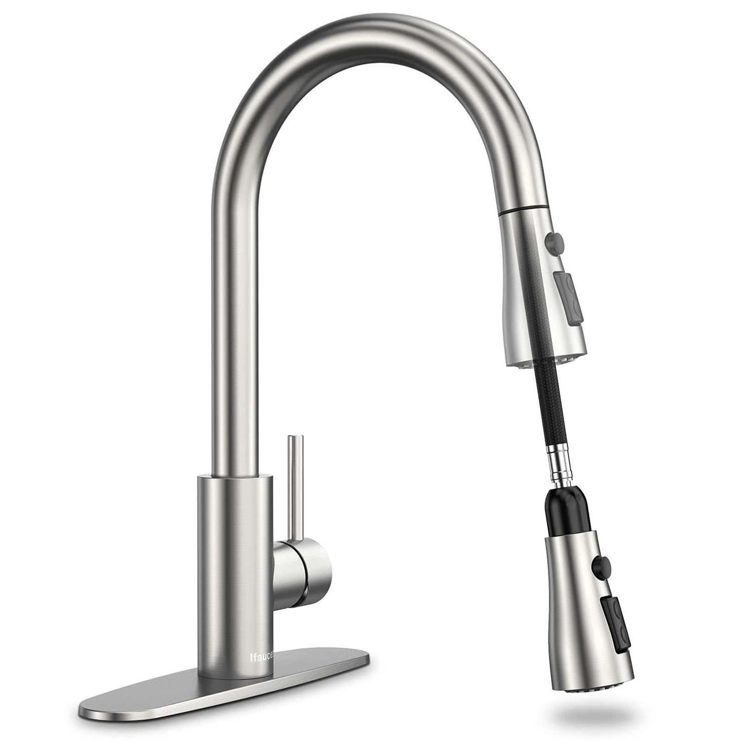 Kitchen Faucet with Sprayer, Brushed Nickel Stainless Steel Kitchen Sink Faucet, Faucet for Kitchen Sink, 3 Hole or 4 Hole RV Utility Touch Kitchen - Zenithce