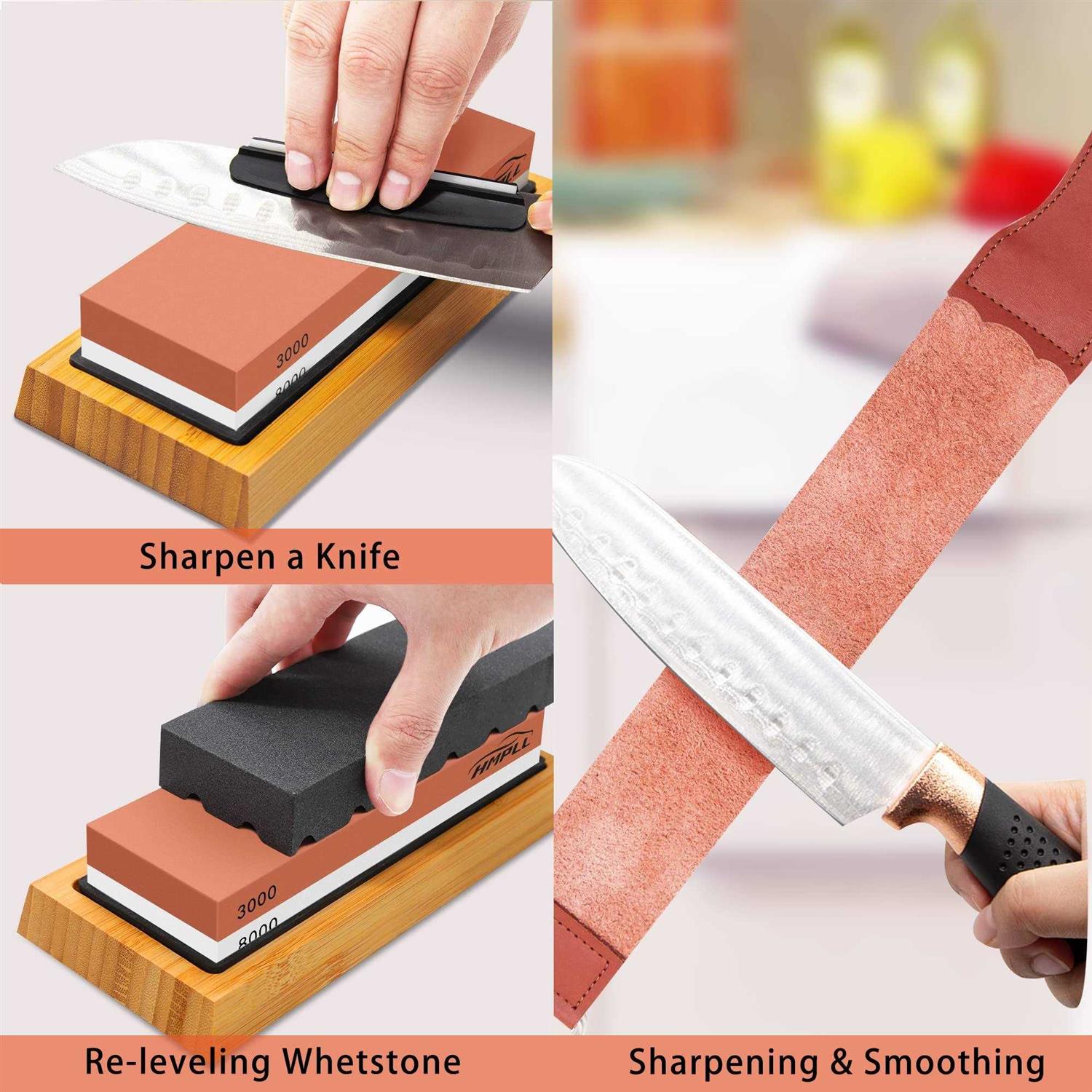Knife Sharpening Kit 400/1000 3000/8000 Grit Japanese Whetstone Sharpener set for knives with Non-slip Rubber Base Angle Guide Flattening wet - Zenithce