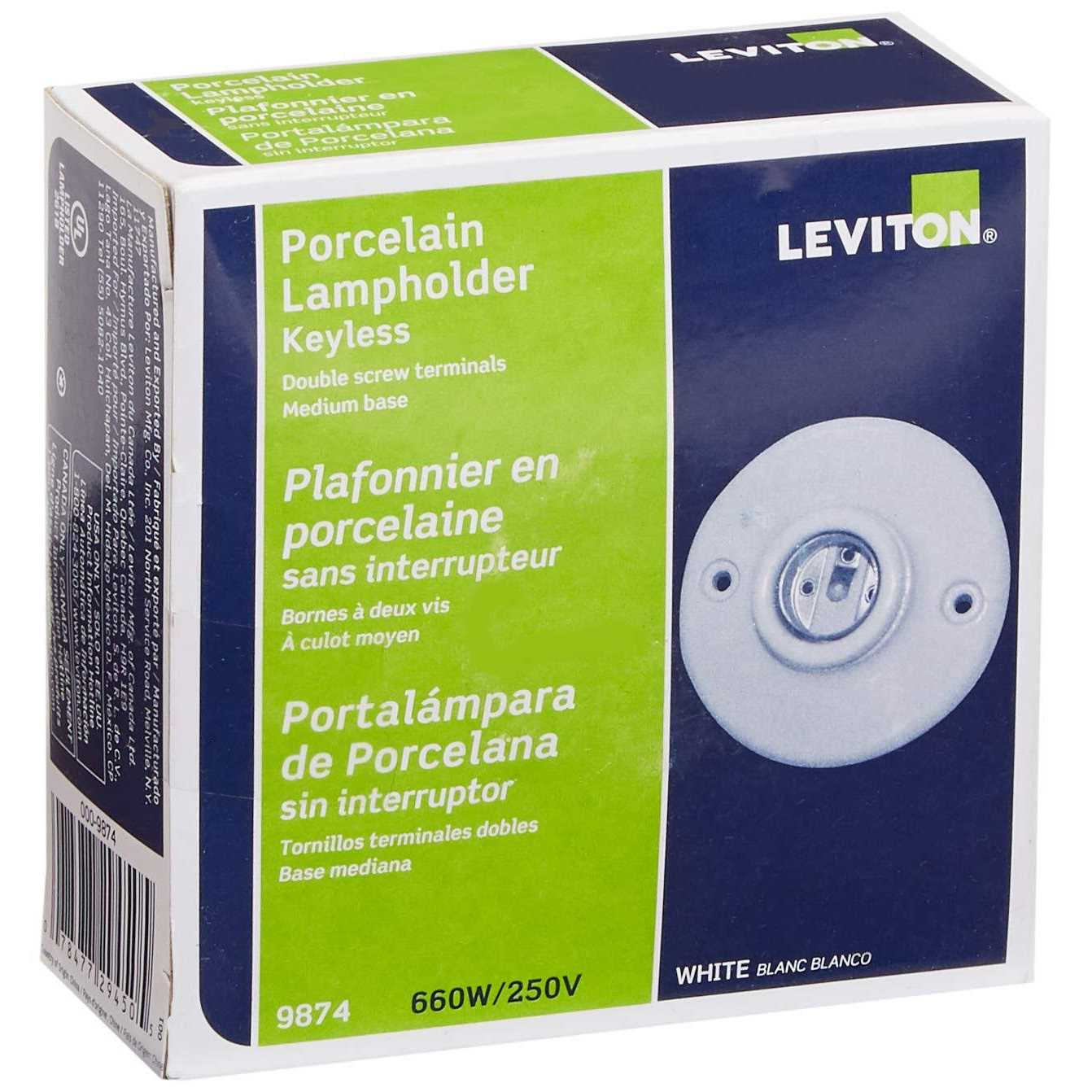 Leviton 9726-C2 One-Piece Glazed Porcelain Outlet Box Mount Incandescent Lampholder - Zenithce