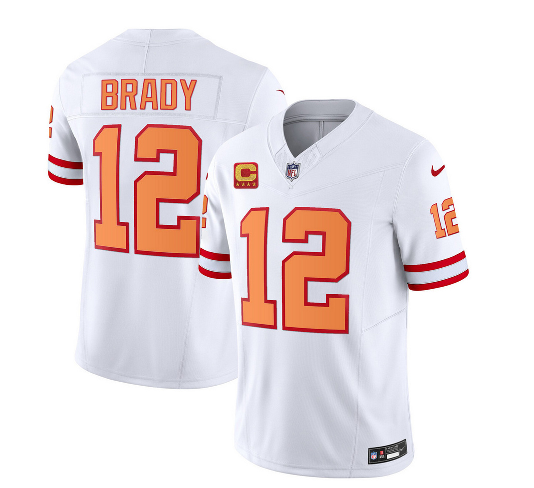 Tampa Bay Buccaneers #12 Tom Brady 2023 F.U.S.E. White With 4-Star C Patch Throwback Limited Stitched Jersey - Zenithce