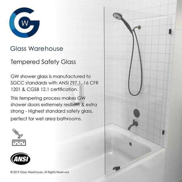 Glass Warehouse GW-BF 58.25 x Frameless Shower Bath Fixed Panel Finish - Zenithce