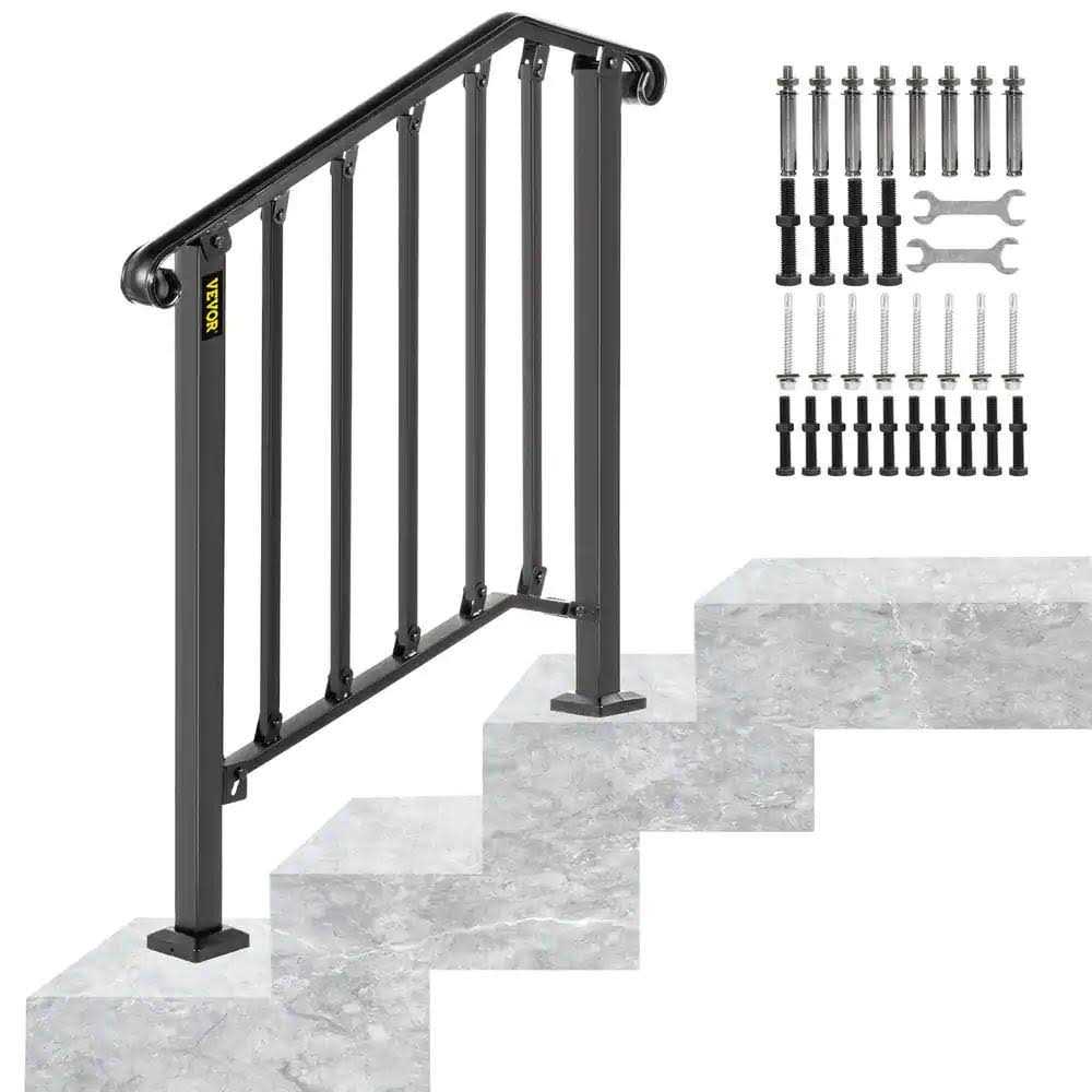 VEVOR 2 ft. Handrails for Outdoor Steps Fit 2 or 3 Steps Outdoor Stair Railing Wrought Iron Handrail with baluster - Zenithce