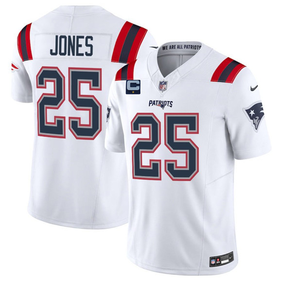 New England Patriots #25 Marcus Jones White 2025 F.U.S.E. With 1-Star C Patch Vapor Limited Stitched Jersey - Zenithce