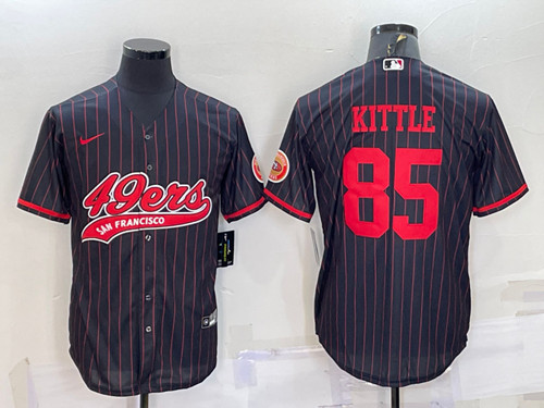 San Francisco 49ers #85 George Kittle Black With Patch Cool Base Stitched Baseball Jersey - Zenithce