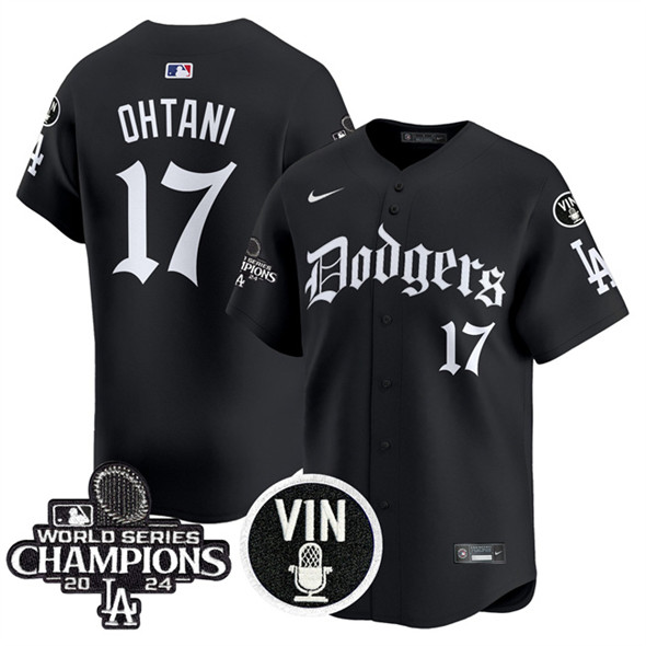Los Angeles Dodgers #17 Shohei Ohtani Black Mexico 2025 LA Gothic Style With Vin And 2024 World Series Champions Patch Vapor Premier Limited Stitched Jersey - Zenithce