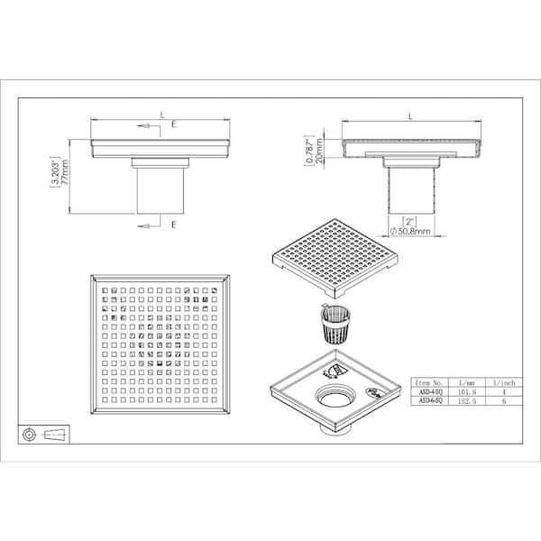 eModernDecor 2-in Stainless Steel Square Stainless Steel Shower Drain - Zenithce