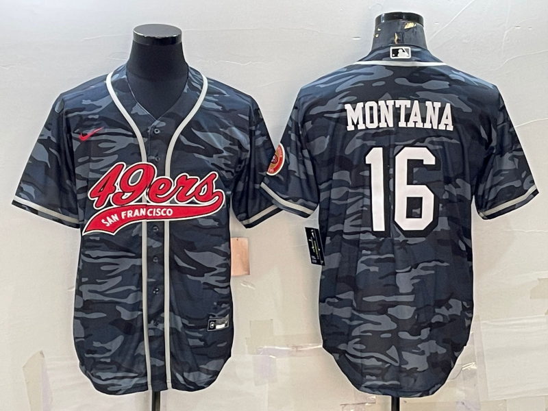 San Francisco 49ers #16 Joe Montana Grey Camo With Patch Cool Base Stitched Baseball Jersey - Zenithce