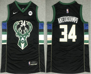 Milwaukee Bucks #34 Giannis Antetokounmpo Black 2021 Swingman Stitched Jersey With NEW Sponsor Logo - Zenithce