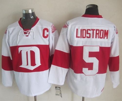Red Wings #5 Nicklas Lidstrom White Winter Classic CCM Throwback Stitched Jersey - Zenithce