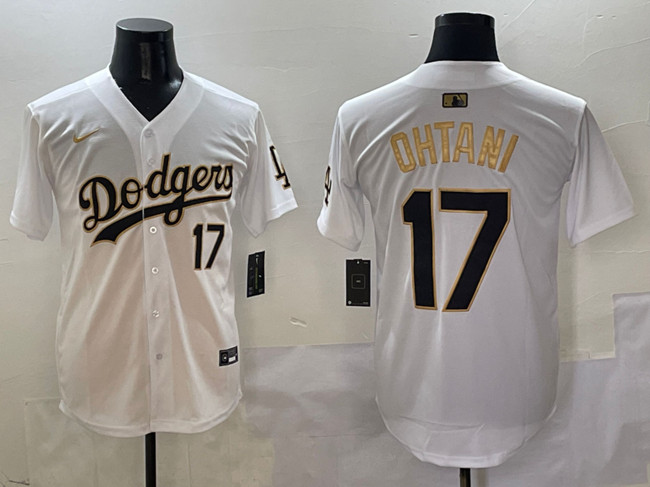 Los Angeles Dodgers #17 Shohei Ohtani White Gold Limited Stitched Jersey - Zenithce