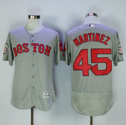 Red Sox #45 Pedro Martinez Grey Flexbase Authentic Collection Stitched Jersey - Zenithce
