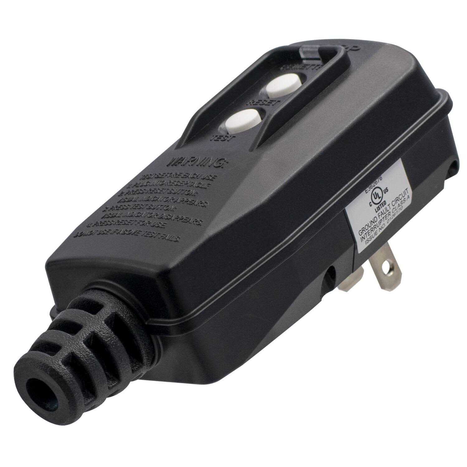 ELEGRP 4.67 in. 15 Amp Auto Reset 3 Prong Portable GFCI Replacement Right Angle Plug Assembly - Zenithce