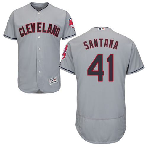 Indians #41 Carlos Santana Grey Flexbase Authentic Collection Stitched Jersey - Zenithce