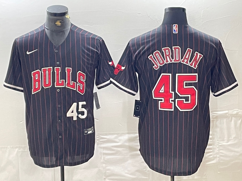 Chicago Bulls #45 Michael Jordan Number Black Pinstripe Cool Base Stitched Baseball Jersey - Zenithce