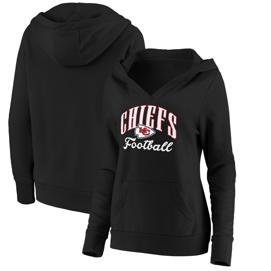 Women's Kansas City Chiefs Black Victory Script Team Pullover Hoodie(Run Small) - Zenithce