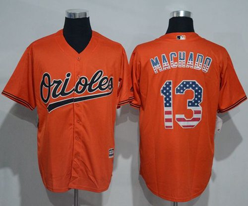 Orioles #13 Manny Machado Orange USA Flag Fashion Stitched Jersey - Zenithce