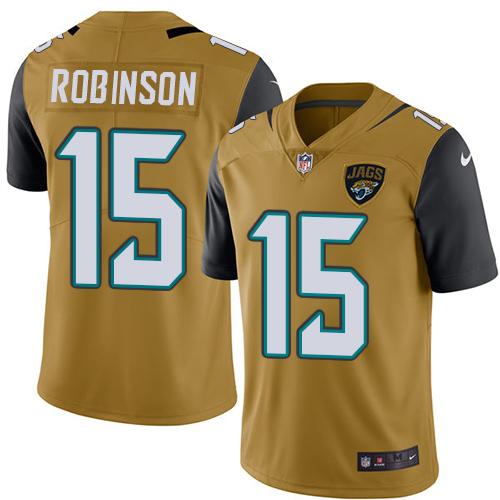 Jaguars #15 Allen Robinson Gold Stitched Limited Rush Nike Jersey - Zenithce