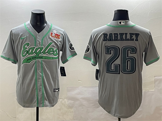 Philadelphia Eagles #26 Saquon Barkley Gray 2025 Super Bowl LIX Patch Cool Base Stitched Jersey - Zenithce