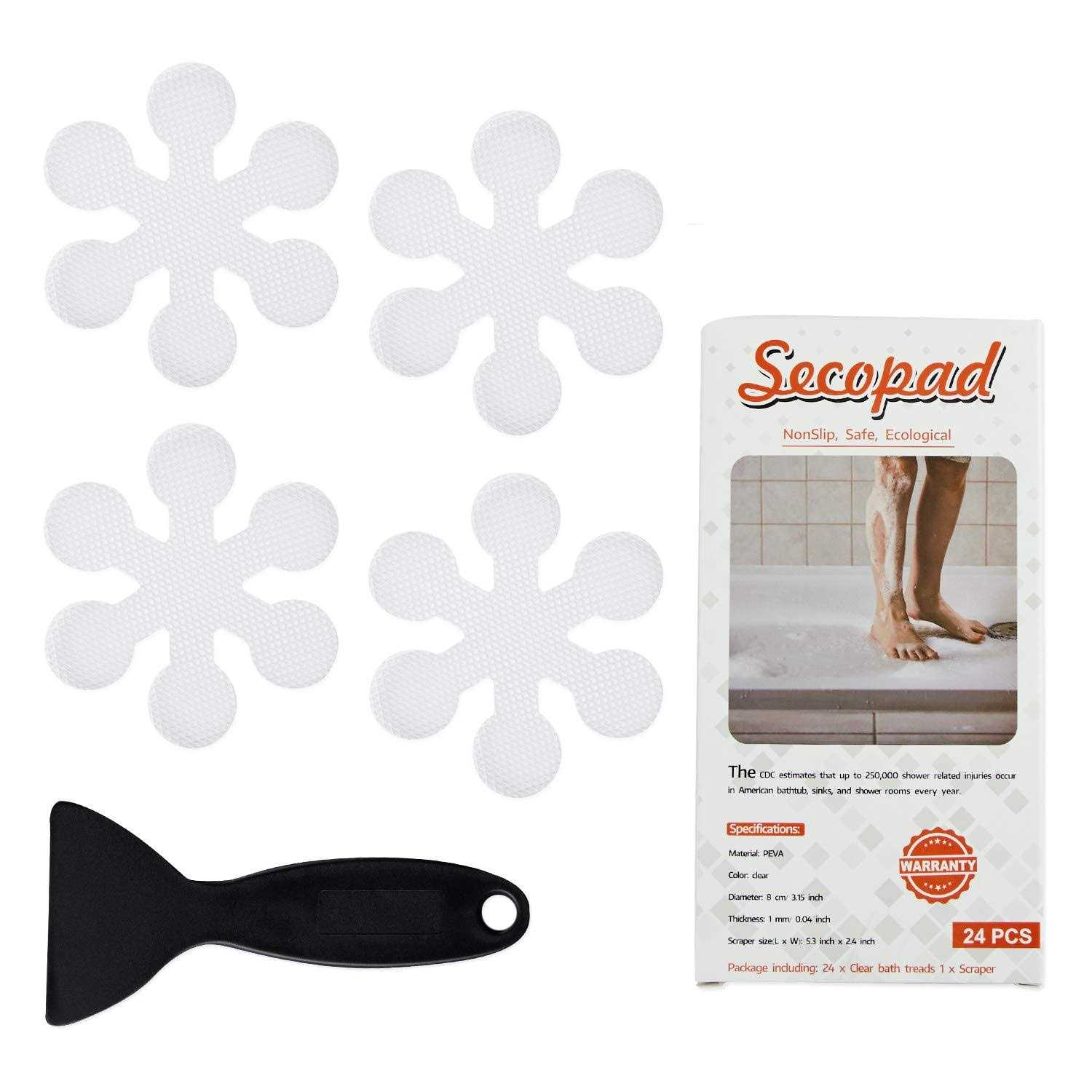 Secopad Bathtub Stickers Non-Slip 24 PCS Safety Shower Treads Adhesive Appliques with Premium Scraper - Zenithce