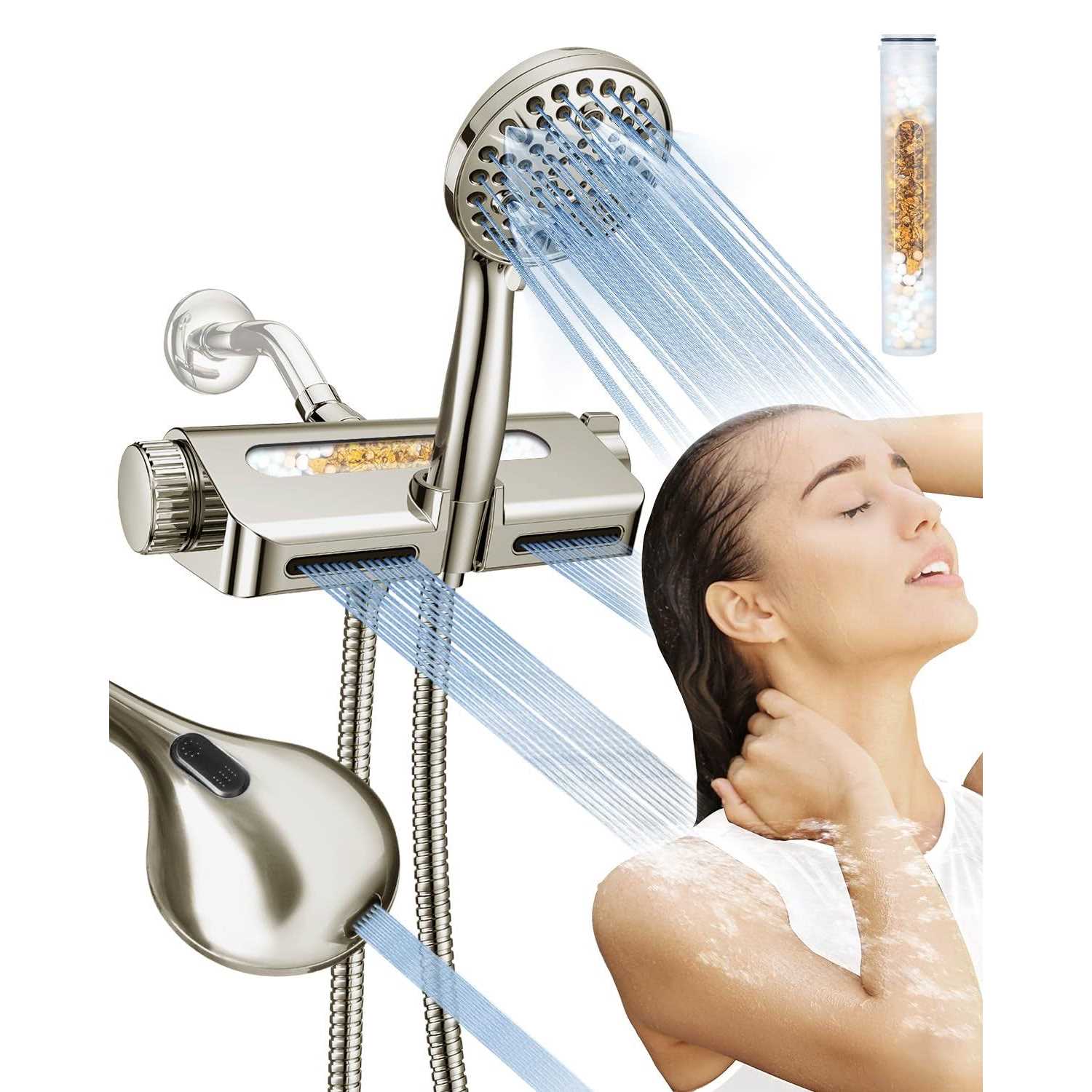 MakeFit Filtered Shower Head with Handheld Combo Dual 2-in-1 Spa System with Massage Shower Head and 10 Modes Hand Held - Zenithce