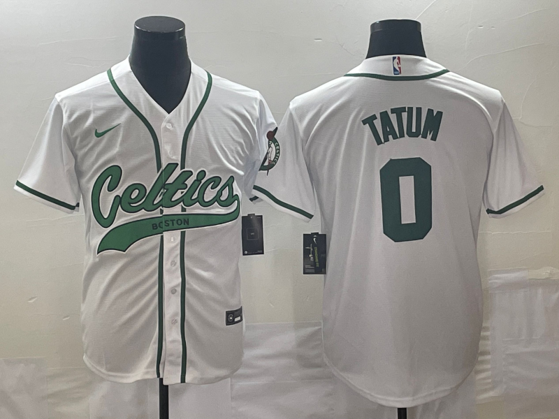Boston Celtics #0 Jayson Tatum White With Patch Stitched Baseball Jersey - Zenithce