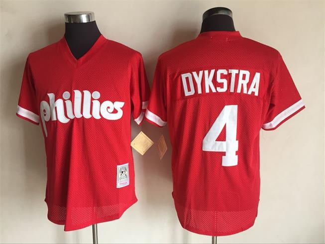 Philadelphia Phillies #4 Lenny Dykstra Mitchell and Ness Red 1991 Throwback Stitched Jersey - Zenithce