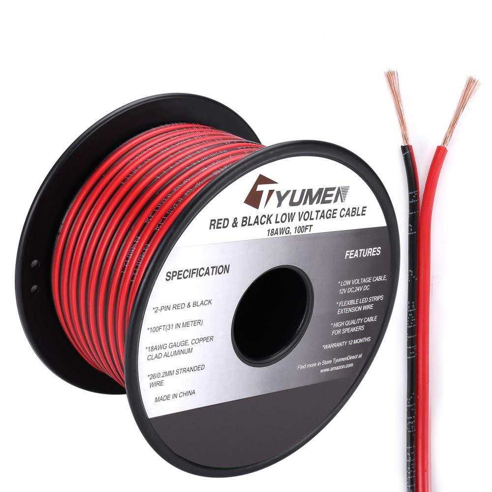 Tyumen 100ft Gauge 2pin 2 Color Red Black Cable Hookup Electrical Wire LED Strips Extension Wire 12v/24v DC Cable - Zenithce