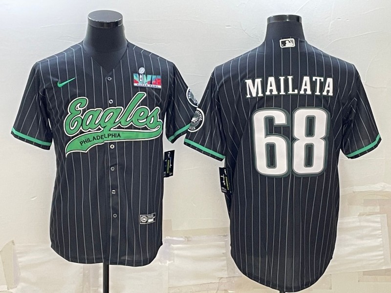 Philadelphia Eagles #68 Jordan Mailata Black With Super Bowl LVII Patch Cool Base Stitched Jersey - Zenithce