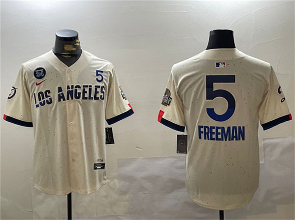 Los Angeles Dodgers #5 Freddie Freeman Cream 2024 World Series With Fernando Memorial Patch City Connect Limited Stitched Jersey - Zenithce