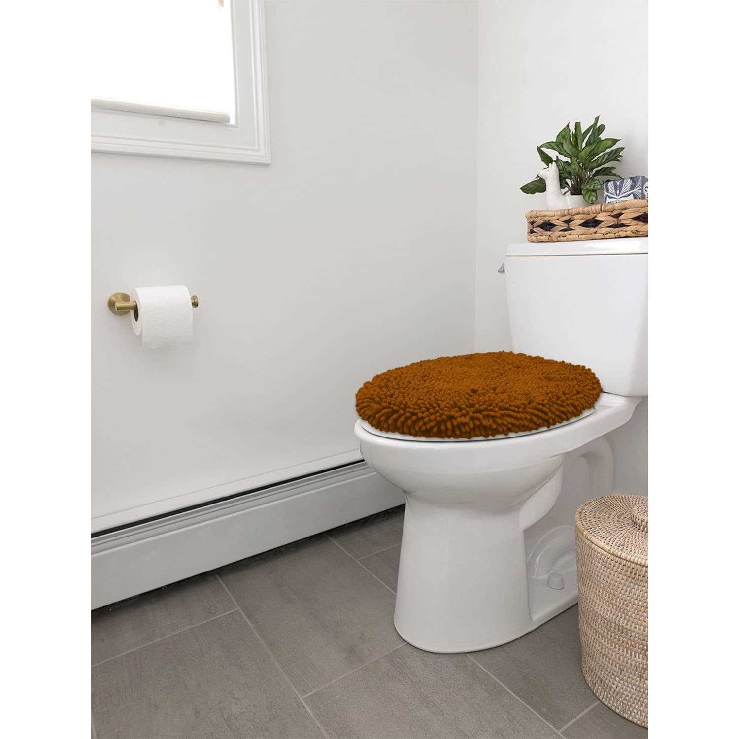 LuxUrux Toilet Lid Cover Extra-Soft Plush Seat Cloud Washable Shaggy Microfiber Standard Toilet Lid Covers for Bathroom Machine Wash & Dry - Zenithce