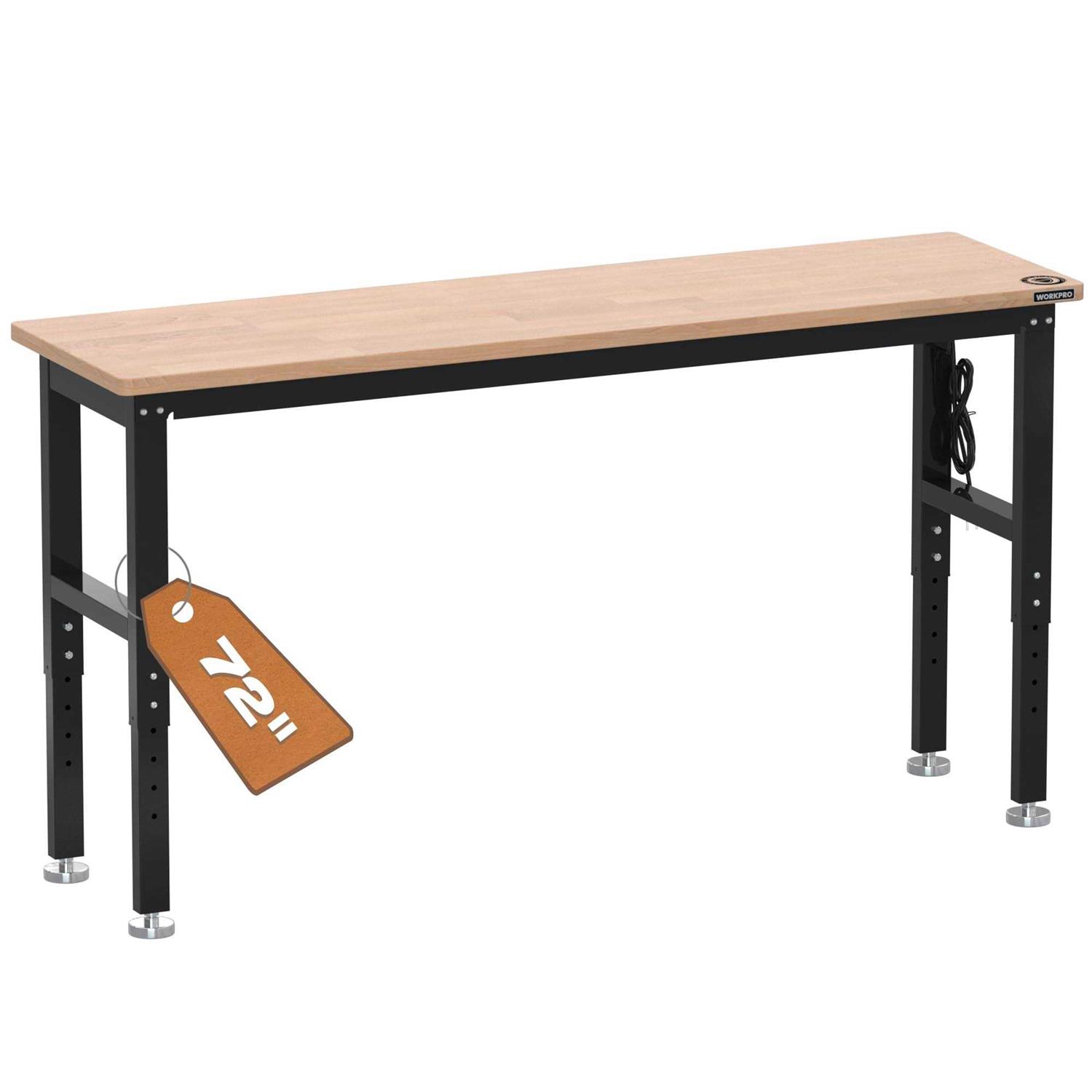 WORKPRO Adjustable Workbench Rubber Wood Top Heavy-Duty Workstation - Zenithce