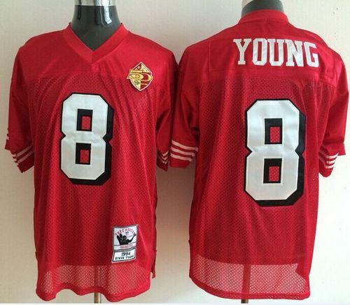 Mitchell And Ness 50TH 49ers #8 Steve Young Red Stitched Throwback Jersey - Zenithce