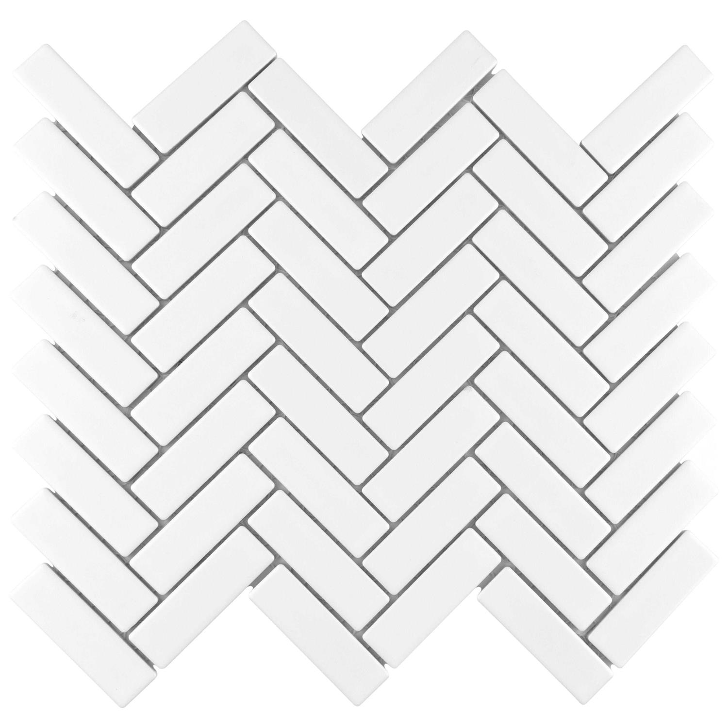 Merola Tile Metro Brick Herringbone White 12-1/2 in. x 10-5/8 in. Porcelain Mosaic Tile - Zenithce
