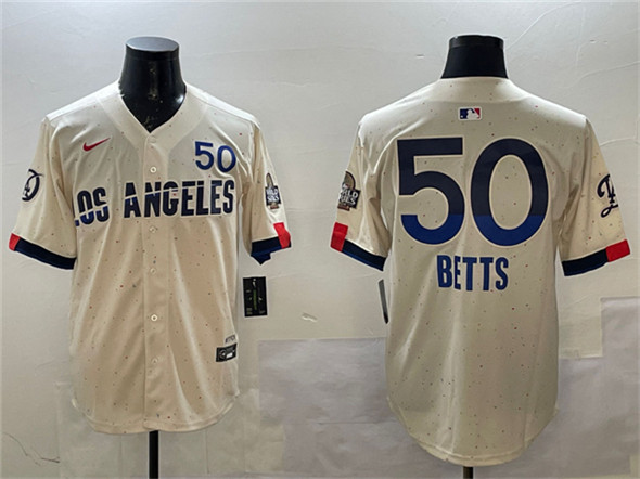 Los Angeles Dodgers #50 Mookie Betts Cream 2024 World Series Patch City Connect Limited Stitched Jersey - Zenithce
